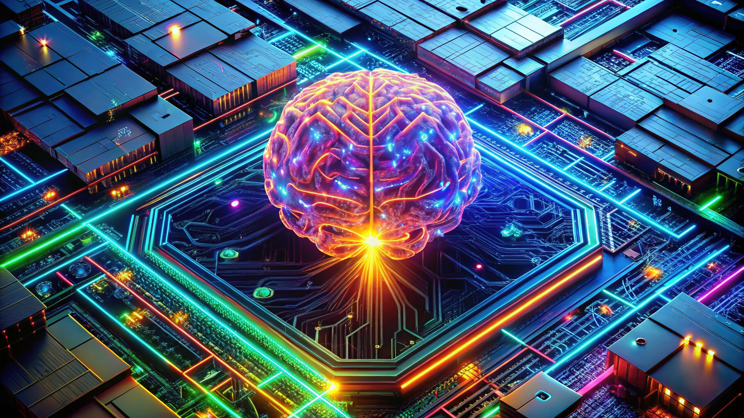 Digital Brain & Data Center: AI Concept Macro Photography