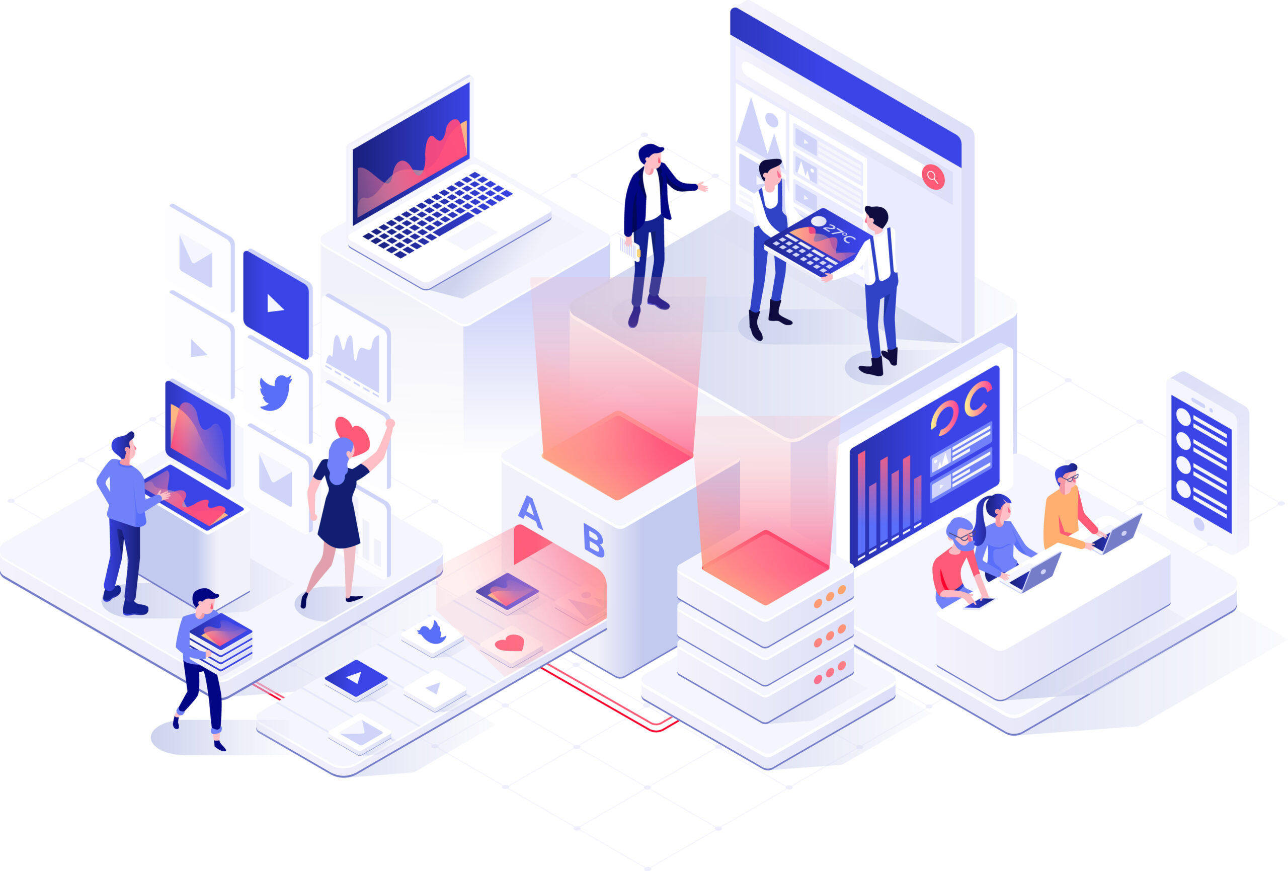 Isometric,Space,With,People,Working,With,Computers,And,Devices.,People