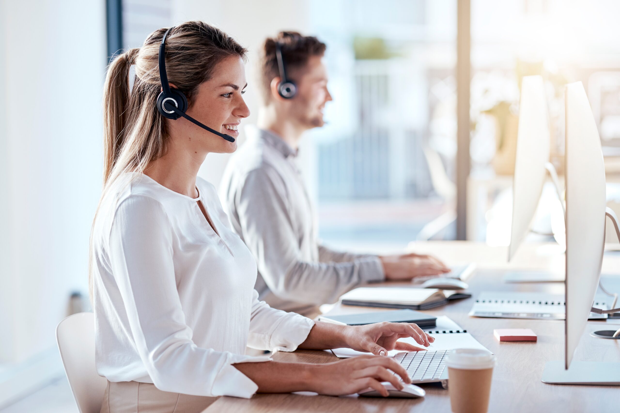 Call,Center,,Computer,And,Business,With,Woman,In,Office,For